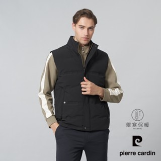 【pierre cardin皮爾卡登】男裝 都會休閒壓暗紋羽絨背心-黑色 (5245372-99)