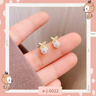 ◇美人珠寶盒◇臺灣現貨🚚 925銀針 簡約 小巧 交叉 珍珠 金色 耳環💎韓國