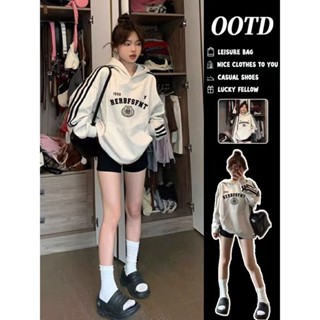 韓國帽t印花三條槓連帽衛衣女 美式外套 小眾 寬鬆大學t 女 秋冬外套 長袖T恤女 秋天外套 帽t 韓國三條槓 女生上衣