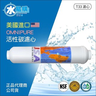 水易購淨水【桃園中壢店】美國進口OMNIPURE - 小T33後置顆粒活性炭濾心NSF認證*正品代理商公司貨*