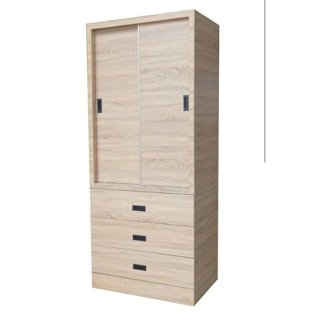 【萊夫家居】TS-37E-3T：橡木色2.7尺三抽衣櫃【臺中傢俱】推門衣櫥 拉門衣櫃 單人衣櫃 套房 防蛀木心板 臺灣