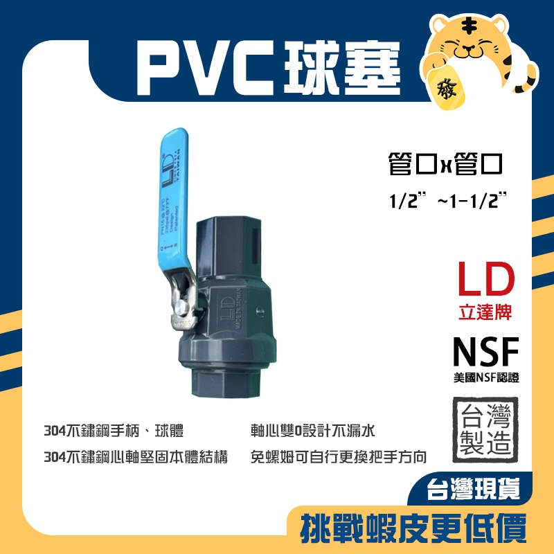 🚚蝦店隔日速達🔥LD 立達 PVC球塞 管口X管口 立達球塞 耐繡耐候球塞 球塞 球閥 台灣製造 1/2"~1-1/2"