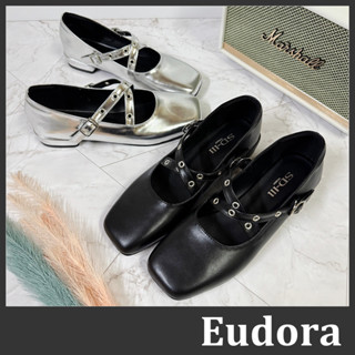 【Eudora】MIT臺灣製 銀色 娃娃鞋 瑪莉珍鞋 y2k 芭蕾風 樂福鞋 低跟鞋 皮革交叉 瑪麗珍鞋 包鞋 小皮鞋