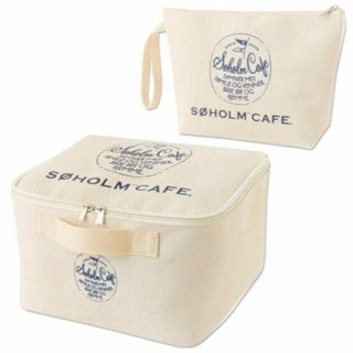 ★JS日雜附錄★ SOHOLM CAFE 米色帆布手提拉鍊小物雜貨衣物旅行行李收納袋化妝包二件組 GLOW