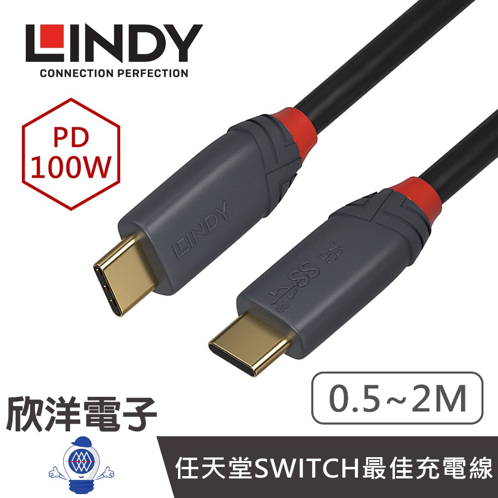 LINDY林帝 TYPE-C充電傳輸線 USB3.2 GEN 2 TYPE-C公TO公+PD100W智能電流晶片