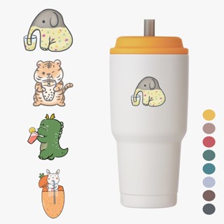 免運 臺灣製 YCCT速吸杯2代900ml(內膽陶瓷層)圖案款 - 大象/老虎/兔子/龍 - 瞬收吸管環保飲料杯/保溫