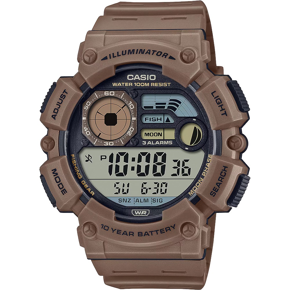 CASIO 卡西歐 釣魚模式 月相數位手錶-奶茶色 WS-1500H-5AV