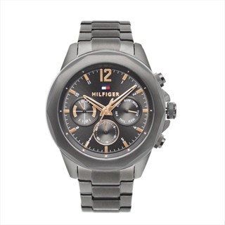 Tommy Hilfiger 槍灰色款 玫瑰金色刻度 三眼日期顯示 不鏽鋼錶帶 46mm 男錶 手錶-1792061