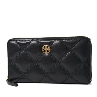 tory burch willa 金色logo菱格紋拉鍊長夾-黑色 【美國正品現貨】