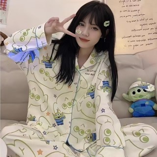 網紅風 睡衣 女春秋季甜美長袖學生薄款可愛三眼怪可外穿卡通 居家服