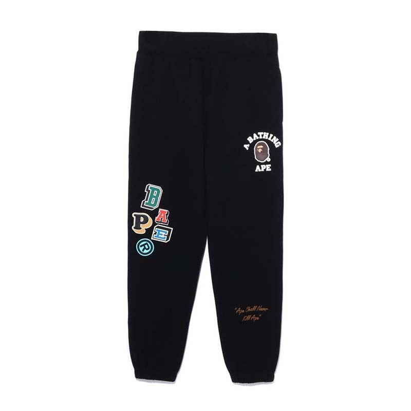 BAPE 右側BAPE巧拼字體左側大學猿人長褲 棉褲 黑 BAPE-368CM [台灣現貨]