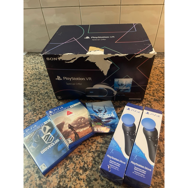 二手極新盒裝SONYPS4 VR/ PSVR二代 CUH-ZVR2+原版VR遊戲片*3(Move*2/PS5可+鏡頭)