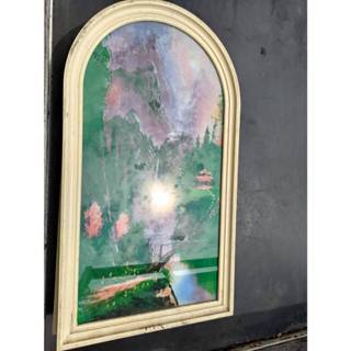 早期玻璃屏風/早期彩繪屏風玻璃/早期屏風玻璃風景圖/ 尺寸：69×39×4公分含塑膠框