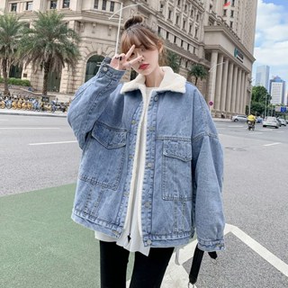 愛依依 牛仔衫 加厚牛仔外套 冬季外套 翻領夾克 S-XL秋冬新款加絨加厚羊羔毛牛仔外套S245-6849.