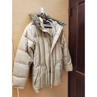 EDWIN長袖中長版羽絨外套M碼卡其色羽絨70%