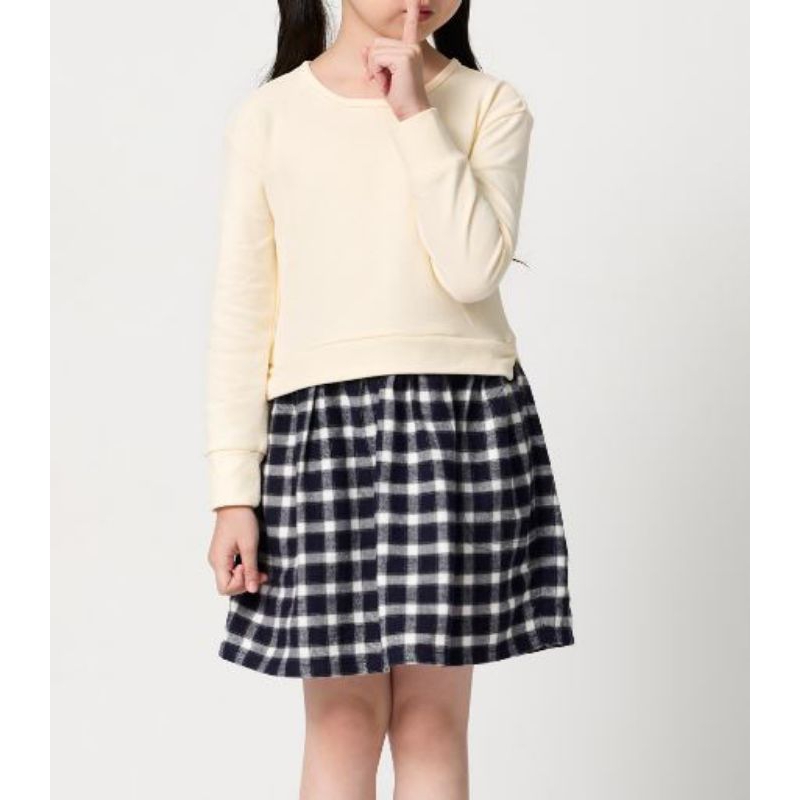 ✨NUV✨**尺寸：150/12歲**【全新】女童 格紋 假兩件 洋裝 /童裝