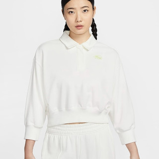 NIKE 上衣 女 長袖上衣 短版 寬鬆版型 POLO上衣 襯衫 米白 HQ7395133
