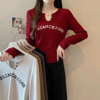 愛依依 大尺碼上衣 打底衫 內搭衫 長袖T恤L-4XL新款時尚百搭減齡字母印花T恤4F093-33279.