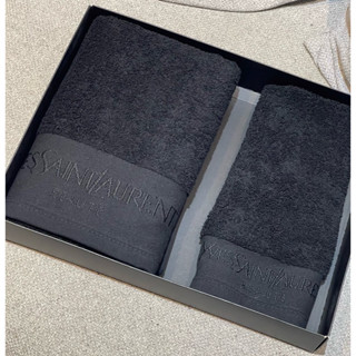 【彼位元】 全新 YSL 聖羅蘭 質感黑毛巾浴巾禮盒組 長毛巾 浴巾 黑色 禮盒 純棉浴巾 純棉毛巾 聖誕禮物 交換禮物