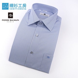 皮爾帕門pb藍色細條紋、領面拼接、合身長袖襯衫67154-02-襯衫工房
