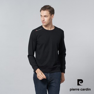 【pierre cardin 皮爾卡登】男裝 人造棉混紡微彈性素色圓領長袖T恤-黑色 (5245260-99)