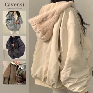 【Cavensi】100kg可穿 超夯款雙面連帽外套 雙面兩用可穿 外套女 絨毛外套 羊羔毛絨 大尺碼秋冬外套 A171