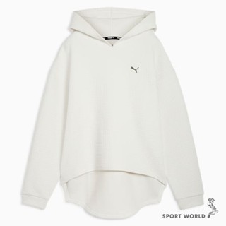 Puma 連帽長袖上衣 女裝 帽T 排汗 灰白【運動世界】52575605