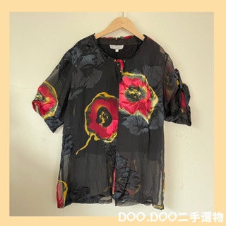 【𝑫𝑶𝑶.𝑫𝑶𝑶二手物】9成新💗加大尺碼印花雪紡貴氣黑七分袖上衣XXL💗28