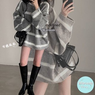 Waroom|現貨實拍 軟糯糯中長款條紋毛衣|秋冬|下身失蹤|長袖上衣|針織上衣|毛衣|條紋上衣|女裝|毛線衣 634