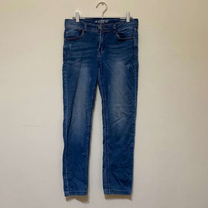 Hang ten 牛仔褲 27 藍色牛仔褲 牛仔褲.顯瘦長褲.小直筒褲.刷白牛仔褲.工作褲