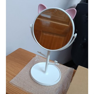 旋轉化妝鏡 桌上鏡 鏡子 白色小貓 貓耳鏡子