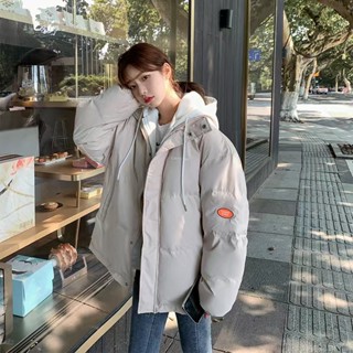 【柒月服裝~】冬季羽絨服女 加絨保暖棉服 新款學院風加厚棉衣 網紅款韓版假兩件寬鬆外套 大衣 顯瘦拉鏈開衫 連帽麵包服