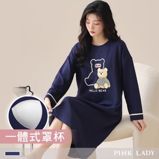 Pink Lady 夜夢泰迪 長袖睡裙 棉柔 秋冬 圓領 印花 柔感 女睡衣 居家服 81237