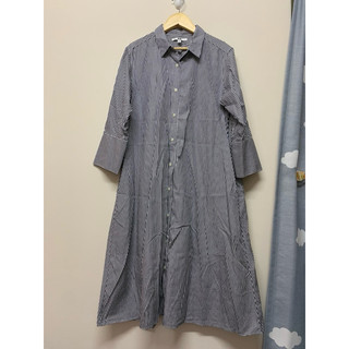 九成新 Uniqlo 條紋襯衫裙 藍白條紋 襯衫洋裝 M號 春夏