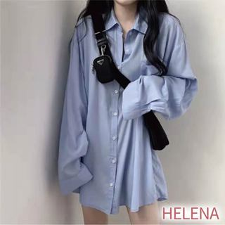 【Helena】長袖襯衫 OVERSIZE落肩襯衫 長袖上衣 韓版BF慵懶風寬鬆簡約休閒百搭開衫外套 上衣女【A251】