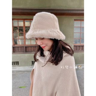 拉兒小舖」臺灣現貨 日韓系 賞雪帽 仿兔絨 滑雪帽 毛絨帽 毛毛帽 蒙古帽 包頭帽 皮草 漁夫帽