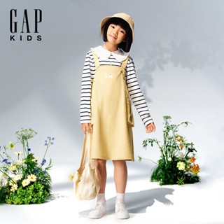 Gap 兒童裝 Logo小熊刺繡方領吊帶洋裝 熊抱Logo系列(1-14歲)-奶油黃(676071)