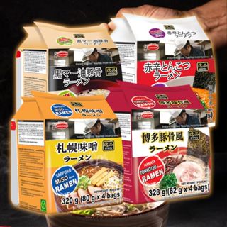 日本 Acecook 辛辣豚骨／札幌味噌／博多豚骨／蒜味豚骨風味袋麵(80gx4包) 泡麵【小三美日】DS023622