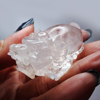 天然水晶 藍針水晶 晶雕龍龜 小擺件 天使的羽毛 WB004