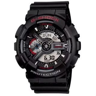 【CASIO 卡西歐】G-SHOCK系列 極簡機械感雙顯電子錶 黑紅 GA-110-1A 51.2mm