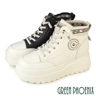 【GREEN PHOENIX】女 厚底休閒鞋 休閒靴 綁帶靴 馬丁靴 水鑽 真皮 免綁帶U60-25828