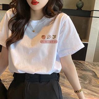 【隔日到貨】100%純棉 短袖女 可愛印花上衣 夏季上衣 短袖T恤女 女裝 顯瘦上衣 韓版上衣 寬鬆上衣 圓領上衣