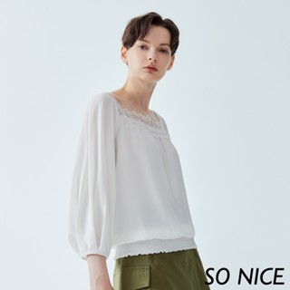 SO NICE【特惠】蕾絲方領雪紡上衣｜都會時尚女裝 【24241012】