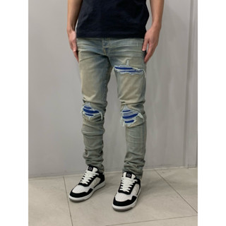 Limit精品✔️AMIRI 經典 MX1系列 藍色皮革 淺色 彈性 窄管 牛仔褲