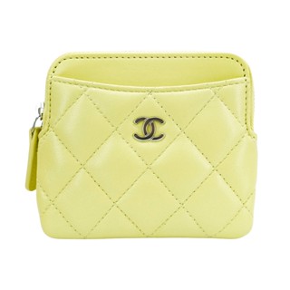 Chanel 展示品 菱格羊皮銀釦零錢包(AP2061-淺黃)