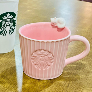 STARBUCKS星巴克粉色貓咪陶瓷馬克杯296ml貓咪咖啡杯