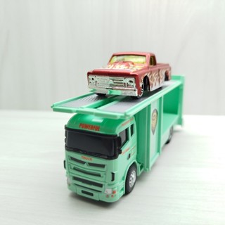 全新盒裝現貨~1:64~雙層運輸車 綠色 合金 模型車 迴力車