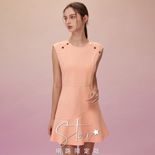 SO NICE 簡約高磅顯瘦羅馬布短版A-line傘狀洋裝｜黑/粉｜STAR系列｜都會時尚女裝 【2553F004】