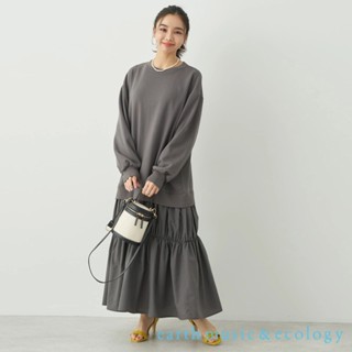 earth music&ecology 假兩件異素材拼接設計圓領長袖洋裝(1L31L1H0100)