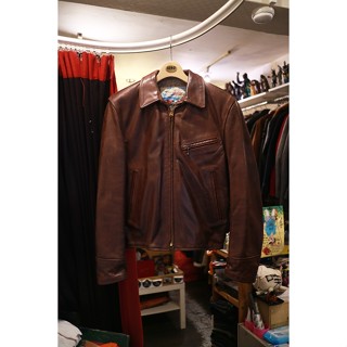 [ Satisfaction ] Aero Leather經典直拉鍊襯衫領咖啡色牛皮皮衣 蘇格蘭製